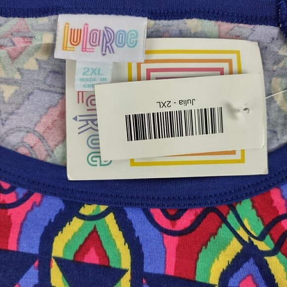 LulaRoe Women's Blue/Red/Multi-Color Julia Midi Knit Dress Plus Size 2XL (NWT) - Picture 11 of 12